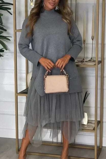 Coordinato Maglia Lunga & Gonna Plissé in Tulle