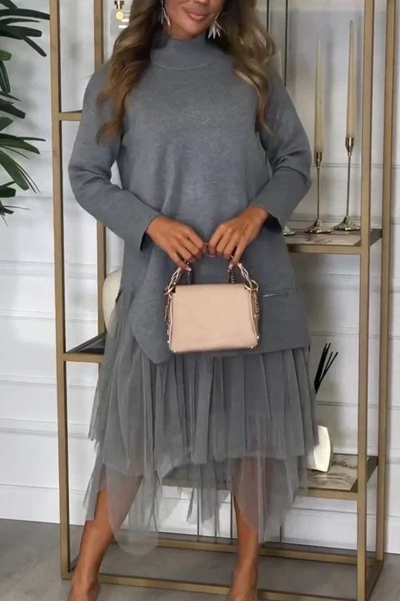 Coordinato Maglia Lunga & Gonna Plissé in Tulle