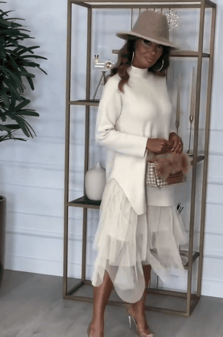 Coordinato Maglia Lunga & Gonna Plissé in Tulle