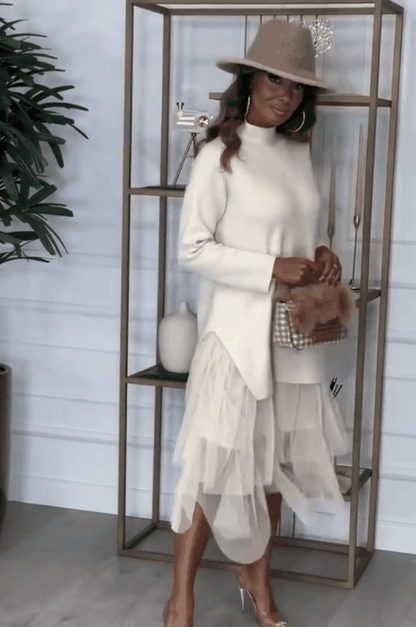 Coordinato Maglia Lunga & Gonna Plissé in Tulle