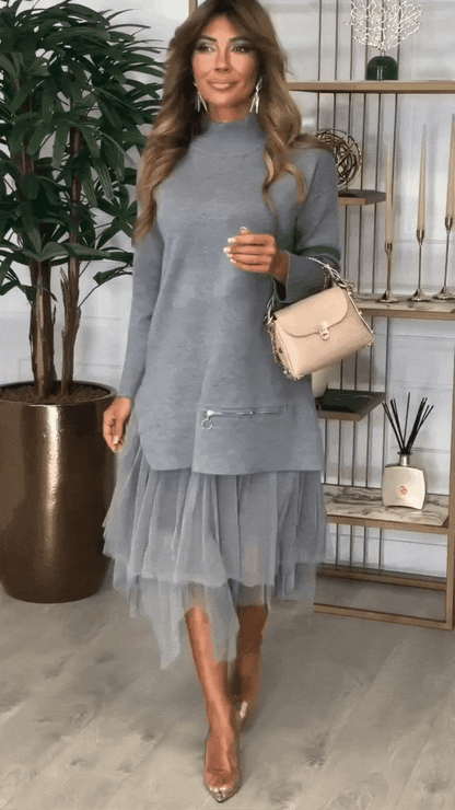 Coordinato Maglia Lunga & Gonna Plissé in Tulle