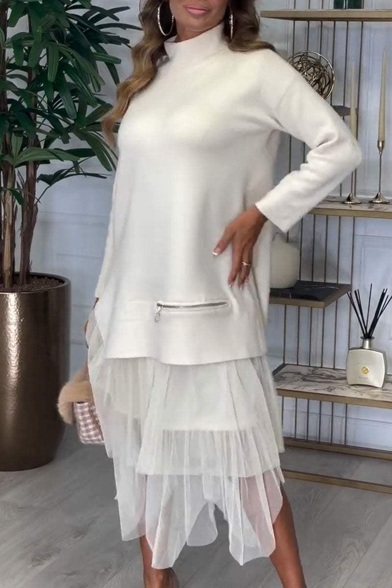 Coordinato Maglia Lunga & Gonna Plissé in Tulle